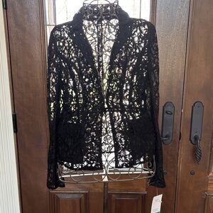 Black Lace Blazer - GIANCARLO  FERRARI Sheer Floral Crochet Jacket